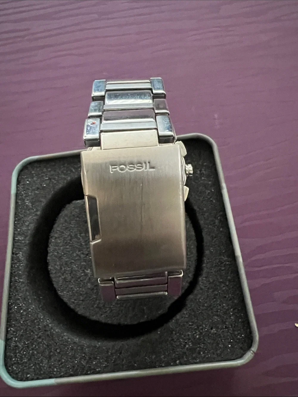 Fossil Silver Stainless Steel Men’s Watch with Black Dial